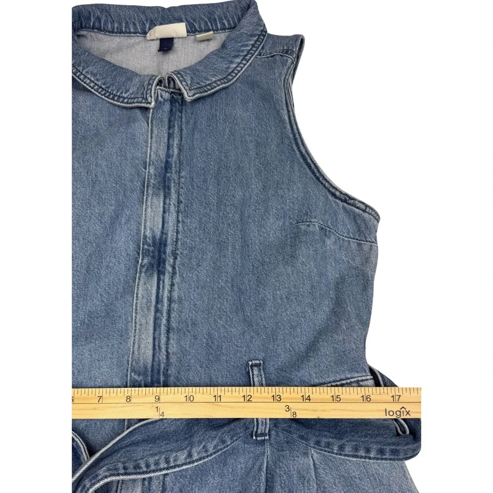 Sleeveless Denim Jumpsuit with Belt - Blue - Picture 10 of 12